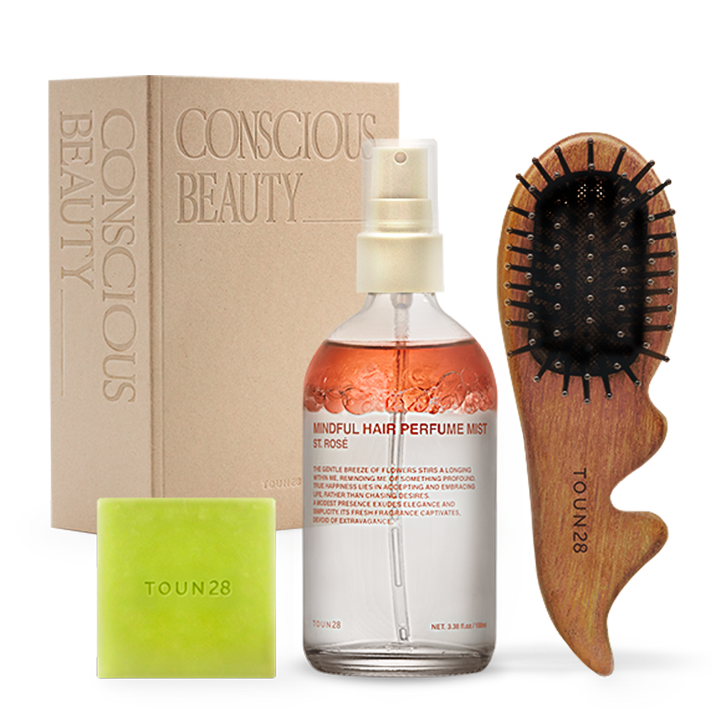 Mindful Hair Perfume Mist : Damask St. Rose & Ritual Guasha Brush Set