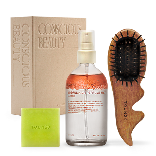 Mindful Hair Perfume Mist : Damask St. Rose & Ritual Guasha Brush Set